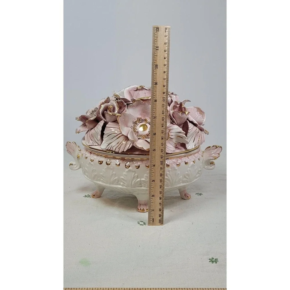 Vintage Capodimonte Floral Centerpiece  Made In Italy‎ Rare Gold Rose ~11x8x8